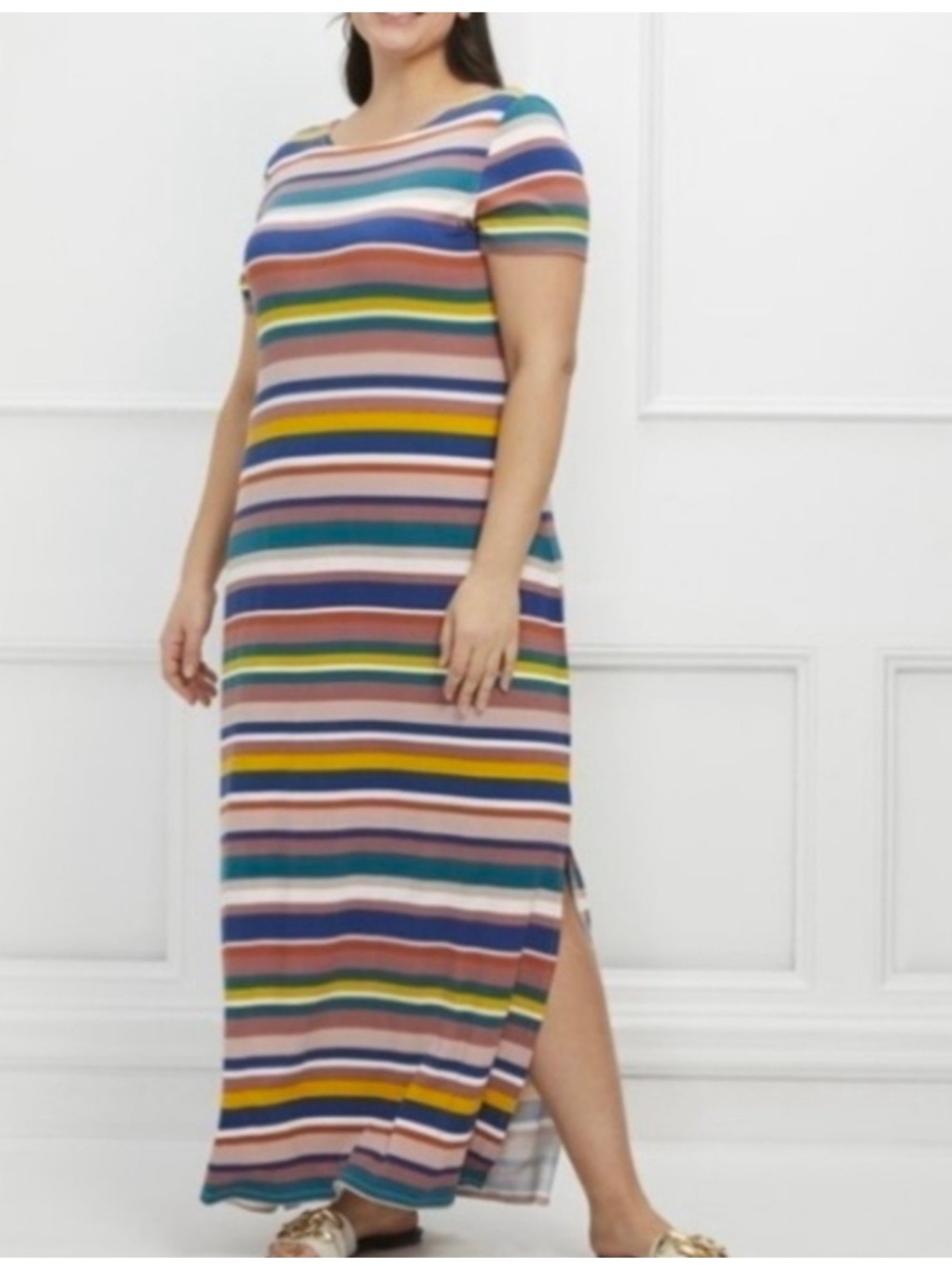 Eloquii Multicolor Striped Short-Sleeve Maxi Dress, New without tags